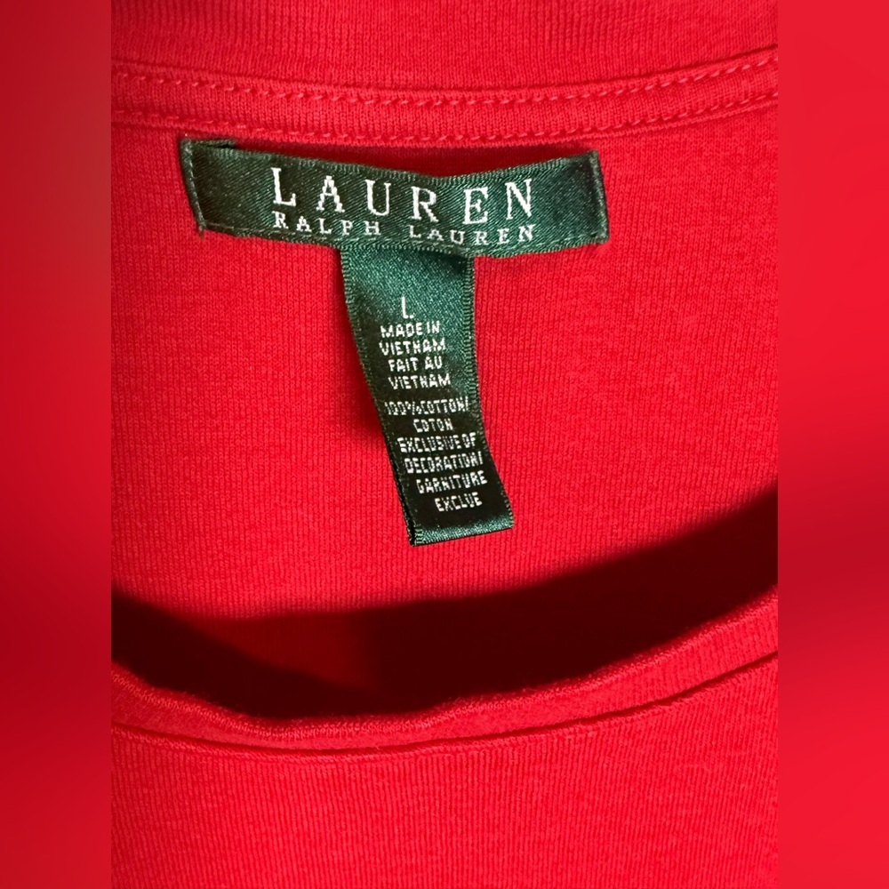 Lauren Ralph Lauren Red Logo Tee, Size L, Excellent Cond. - Picture 5 of 5